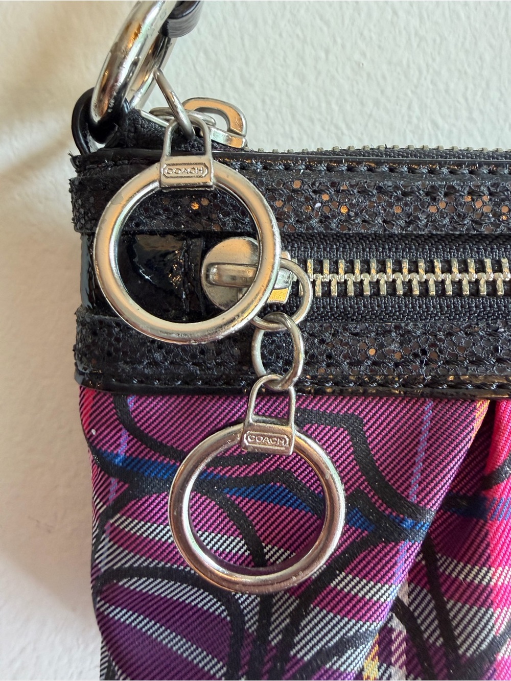 Coach Poppy Tartan Plaid Graffiti Wristlet Mini Bag Y2K Pink Purple - Picture 8 of 14